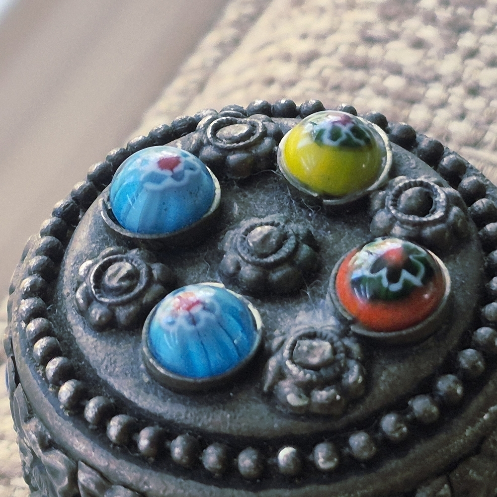 Decorative Trinket Box with Colorful Accents Velvety Interior - Picture 5 of 9